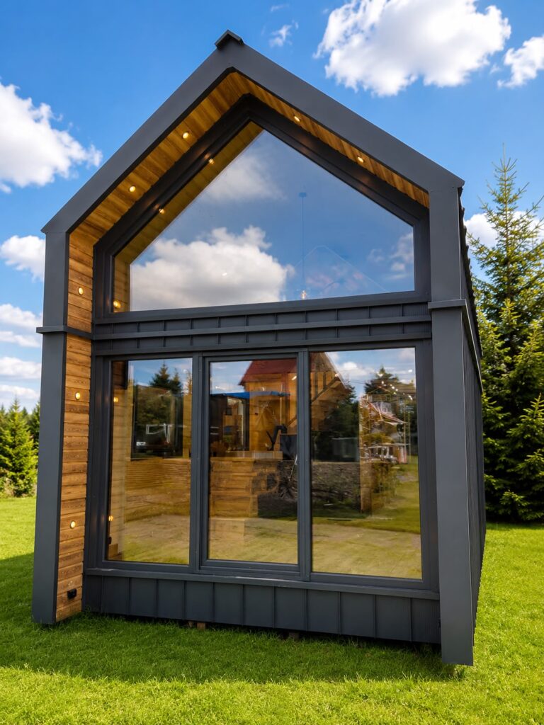 Domek modułowy Modular 2 z całą przeszkloną ścianą od frontu