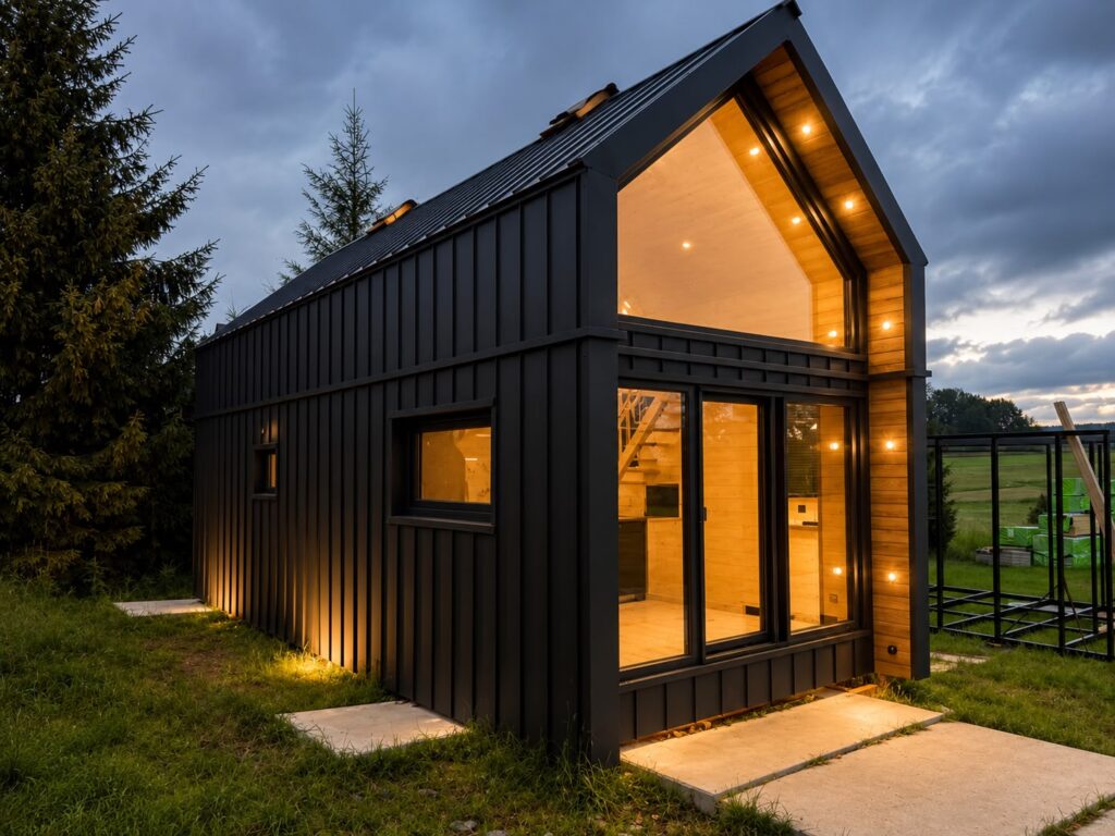 Pięknie oświetlony domek modułowy Modular 2 od Tiny House Design